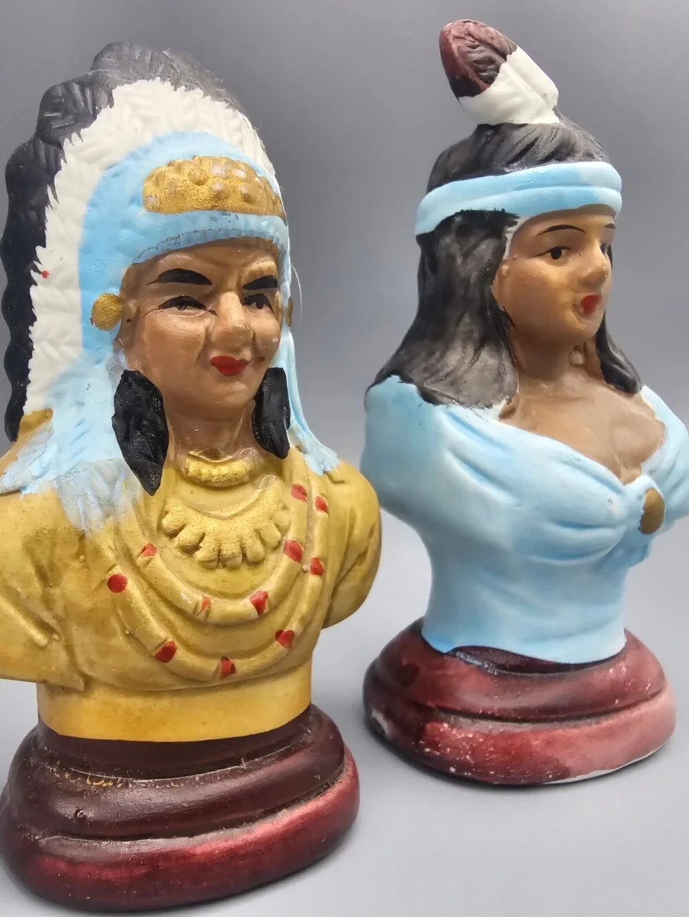 Vintage Native American Bust Salt and Pepper Shakers Set